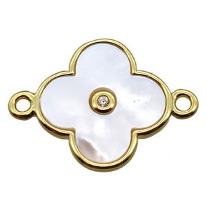 white Pearlized Shell clover connector, gold plated, approx 14mm dia [GM14098]