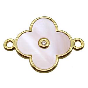 pink Queen Shell clover connector, gold plated, approx 14mm dia [GM14100]