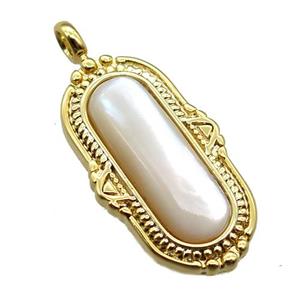 white Pearlized Shell oval pendant, gold plated, approx 12-21mm [GM14107]