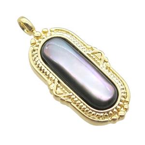 black Abalone Shell oval pendant, gold plated, approx 12-21mm [GM14108]