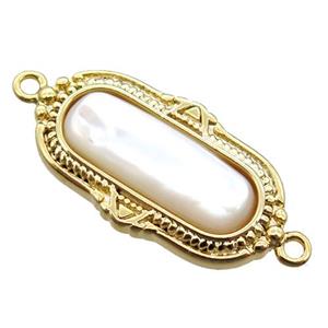 white Pearlized Shell oval connector, gold plated, approx 12-21mm [GM14110]