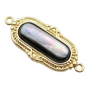 black Abalone Shell oval connector, gold plated, approx 12-21mm [GM14111]
