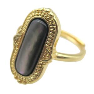 black Abalone Shell Rings, gold plated, approx 12-21mm, 20mm dia [GM14114]