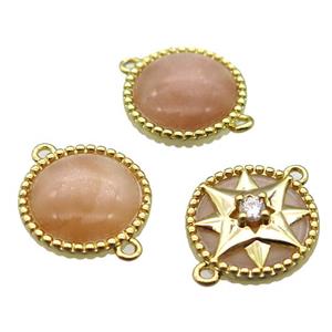 peach sunstone circle connector, gold plated, approx 14mm dia [GM14118]
