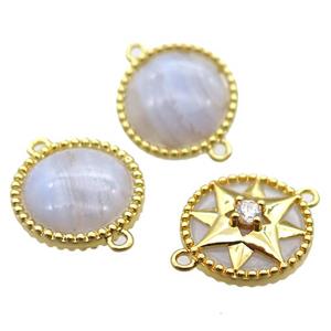 blue lace agate circle connector, gold plated, approx 14mm dia [GM14120]