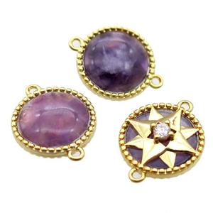 purple Amethyst circle connector, gold plated, approx 14mm dia [GM14121]
