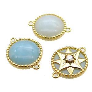 Amazonite circle connector, gold plated, approx 14mm dia [GM14122]