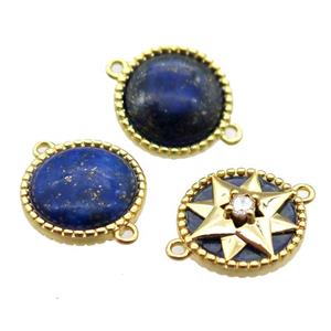 blue Lapis lazuli circle connector, gold plated, approx 14mm dia [GM14123]