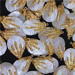 white Pearlized Shell teardrop pendant, gold plated, approx 25-38mm [GM14176]