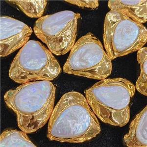 white Pearl beads, triangle, gold plated, approx 30mm [GM14177]