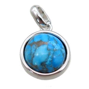 blue Turquoise pendant, platinum plated, approx 12mm dia [GM14178]