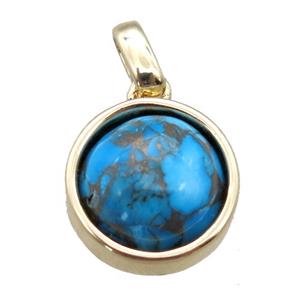 blue Turquoise pendant, circle, gold plated, approx 12mm dia [GM14179]