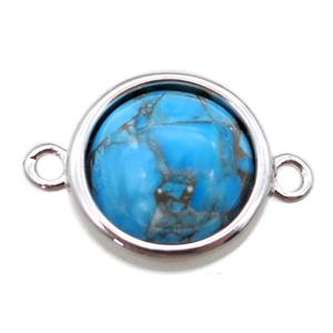 blue Turquoise connector, circle, platinum plated, approx 12mm dia [GM14180]