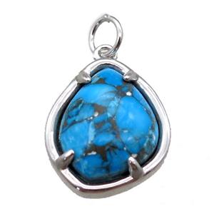 blue Turquoise pendant, platinum plated, approx 14-17mm [GM14183]