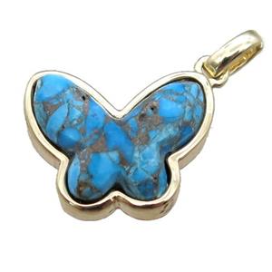blue Turquoise pendant, butterfly, gold plated, approx 13-16mm [GM14184]