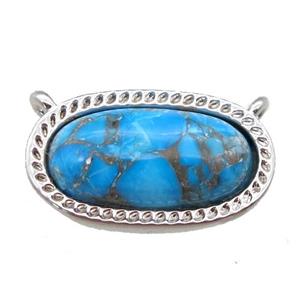 blue Turquoise pendant with 2loops, oval, platinum plated, approx 10-17mm [GM14185]