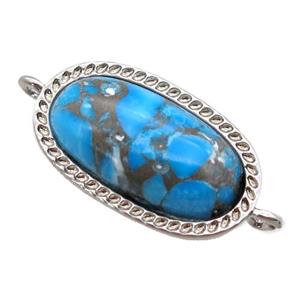 blue Turquoise connector, oval, platinum plated, approx 10-17mm [GM14187]