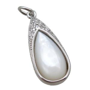 white Pearlized Shell pendant, teardrop, platinum plated, approx 10-22mm [GM14195]