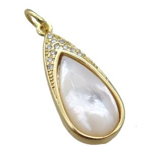 white Pearlized Shell pendant, teardrop, gold plated, approx 10-22mm [GM14196]