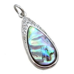 Abalone Shell pendant, teardrop, platinum plated, approx 10-22mm [GM14197]