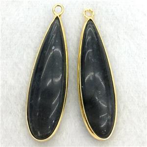 black onyx agate teardrop pendant, approx 10x35mm [GM14202]