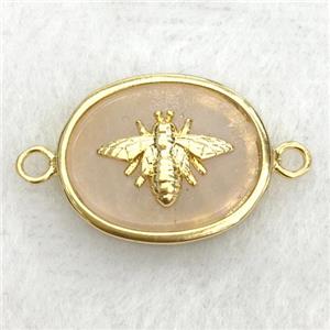 peach sunstone oval connector with honeybee, approx 14-18mm [GM14218]