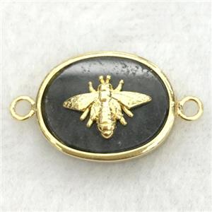 black labradorite oval connector with honeybee, approx 14-18mm [GM14219]