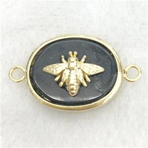 black onyx oval connector with honeybee, approx 14-18mm [GM14220]