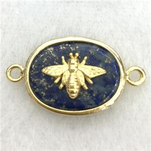 blue lapis oval connector with honeybee charm, approx 14-18mm [GM14222]