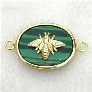 green malachite oval connector with honeybee, approx 14-18mm [GM14223]