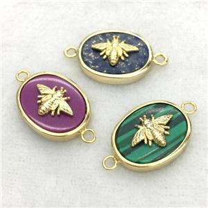 mixed gemstone oval connector with honeybee, approx 14-18mm [GM14224]