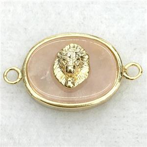 peach sunstone oval connector with lionhead, approx 14-18mm [GM14225]