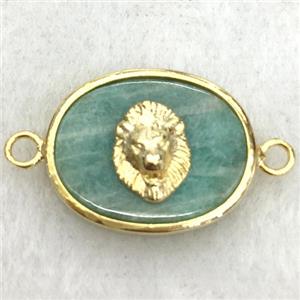 green amazonite oval connector with lionhead, approx 14-18mm [GM14229]