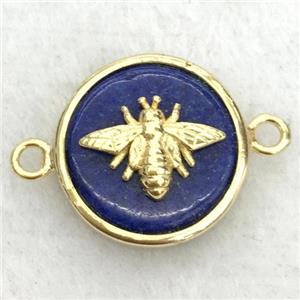 blue lapis circle connector with honeybee, approx 15mm dia [GM14231]