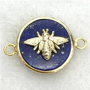 blue lapis circle connector with honeybee, approx 15mm dia [GM14233]