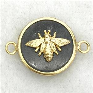 labradorite circle connector with honeybee, approx 15mm dia [GM14236]