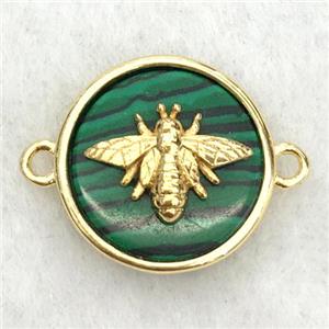 green malachite circle connector with honeybee, approx 15mm dia [GM14237]