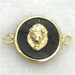 labradorite circle connector with lionhead, approx 15mm dia [GM14239]