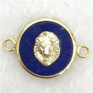 blue lapis circle connector with lionhead, approx 15mm dia [GM14242]