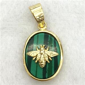 green Malachite oval pendant with honeybee, approx 14-18mm [GM14248]