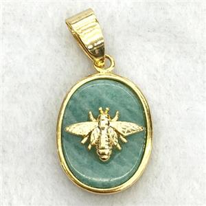 green Amazonite oval pendant with honeybee, approx 14-18mm [GM14250]