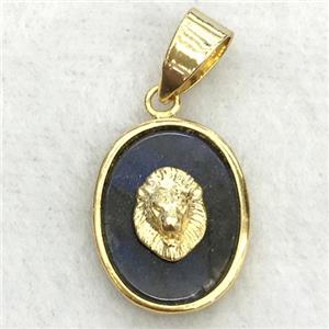 labradorite oval pendant with lionhead, approx 14-18mm [GM14252]