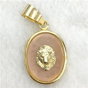 peach sunstone oval pendant with lionhead, approx 14-18mm [GM14257]