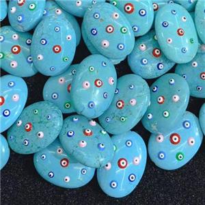 blue Turquoise oval beads with evil eye, approx 18x25mm [GM14282]