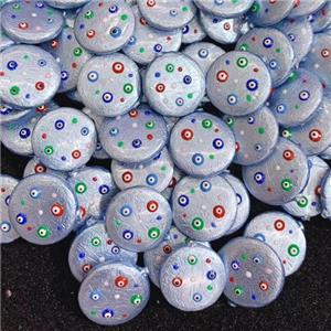 grayblue pearlized shell circle coin beads pave evil eye, approx 18mm dia [GM14287]