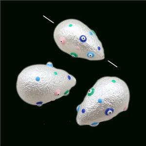 white pearlized shell teardrop beads pave evil eye, approx 16-25mm [GM14293]
