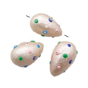 lt.champagne pearlized shell teardrop beads pave evil eye, approx 16-25mm [GM14294]