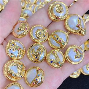 white pearl beads, gold plated, mixed shape, approx 18-20mm [GM14295]