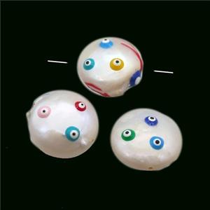 pearl beads with evil eye, mixed shaped, approx 16-20mm [GM14296]
