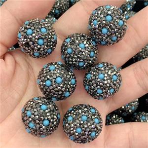 round Clay beads pave rhinestone with turquiose, approx 20mm dia [GM14299]